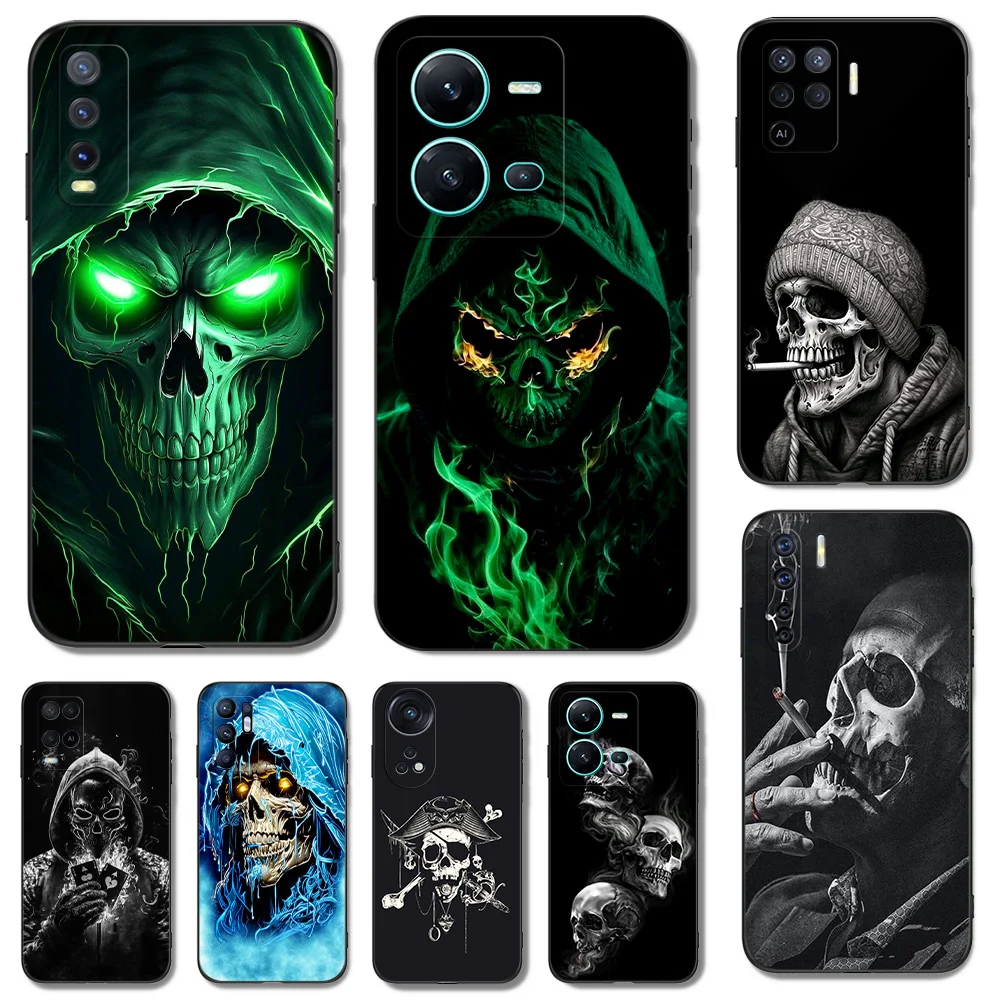 Black Tpu Case For Vivo Y16 Y02S Y22S Y22 Y77 V25 V25E Back Cover Green Black Skull