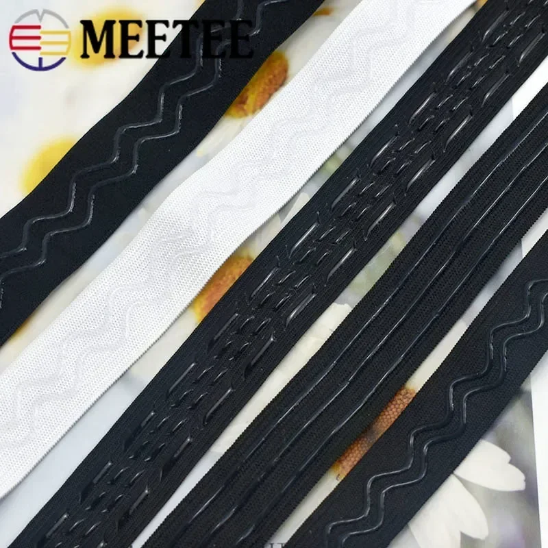 Meetee 2/5/10Meters Elastic Band 20-50mm Non-slip Webbing For Belt Garment Wave Silicone Ribbon DIY Clothes Sewing Accessories