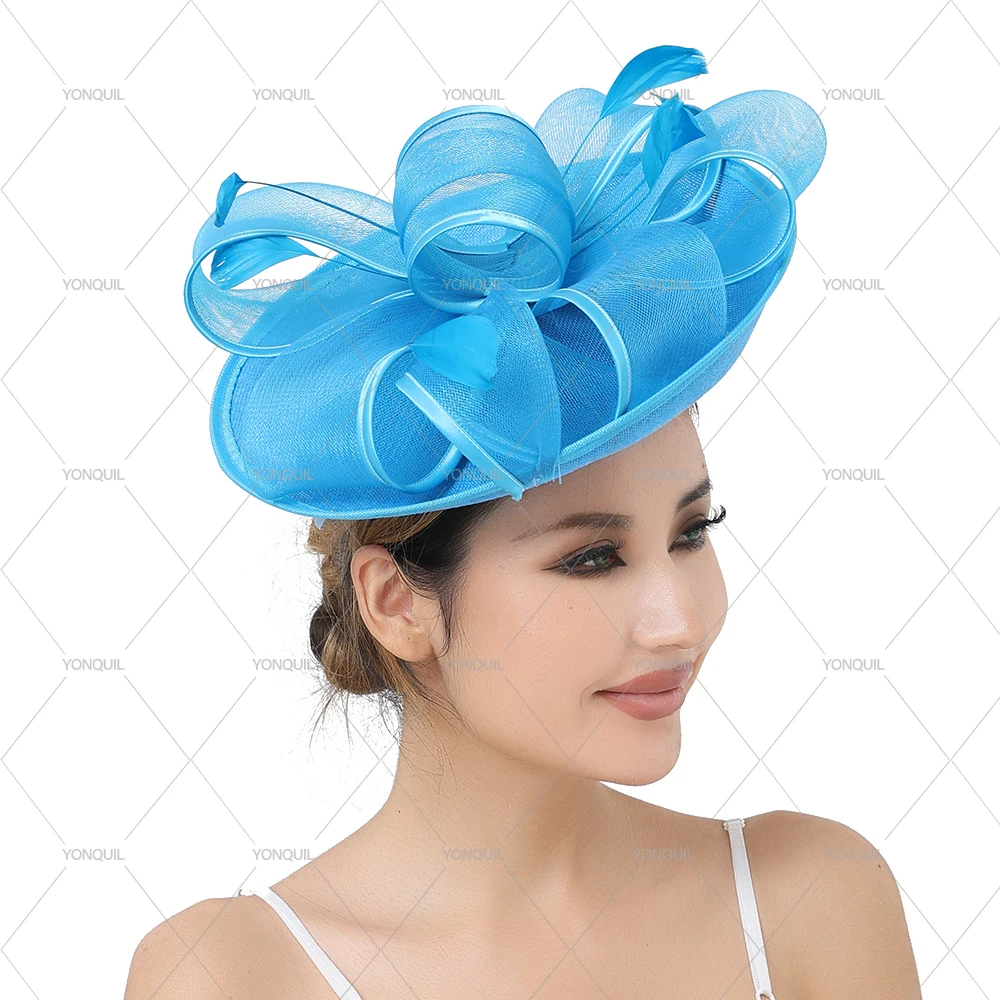 

Women Elegant Fascinator Hat Hair Clip Wedding Veil Headwear Church Race Hair Accessories Bride Wedding Pillbox Cap Feather Hats