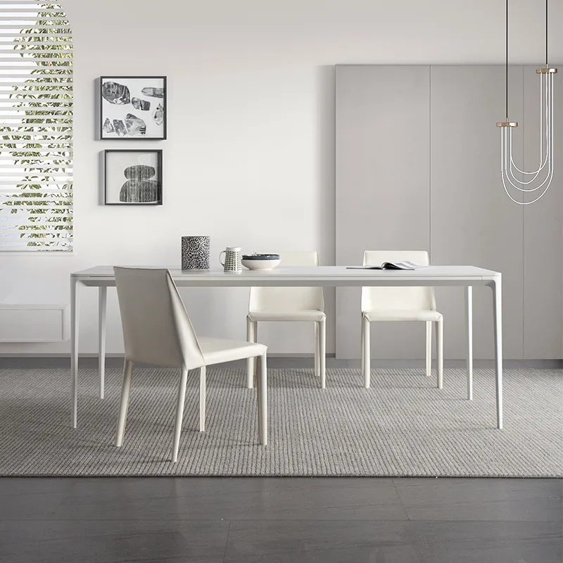 Delifeng rock slab dining table Nordic modern simple rectangular pure white aluminum alloy light luxury household small apartmen