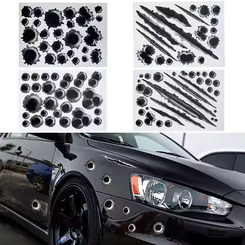 Personalized 3D Bullet Hole Car Stickers, Creative Bumper Body Side Decal, Funny Scratch, Fashion, 2024