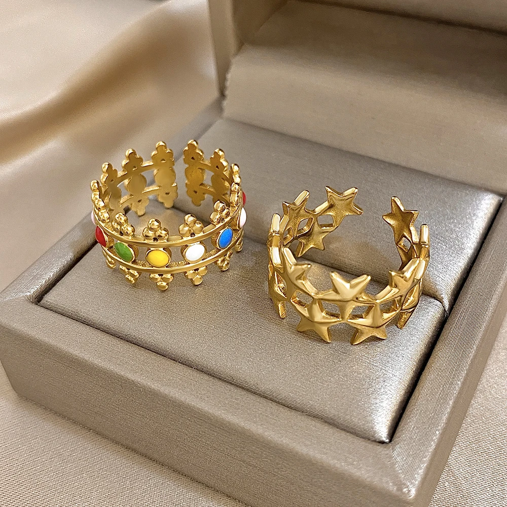 

Greatera Double-layered Five-pointed Star Ring For Women Men Colorful Oil Drop Design Temperament Popular Jewelry Gifts Party