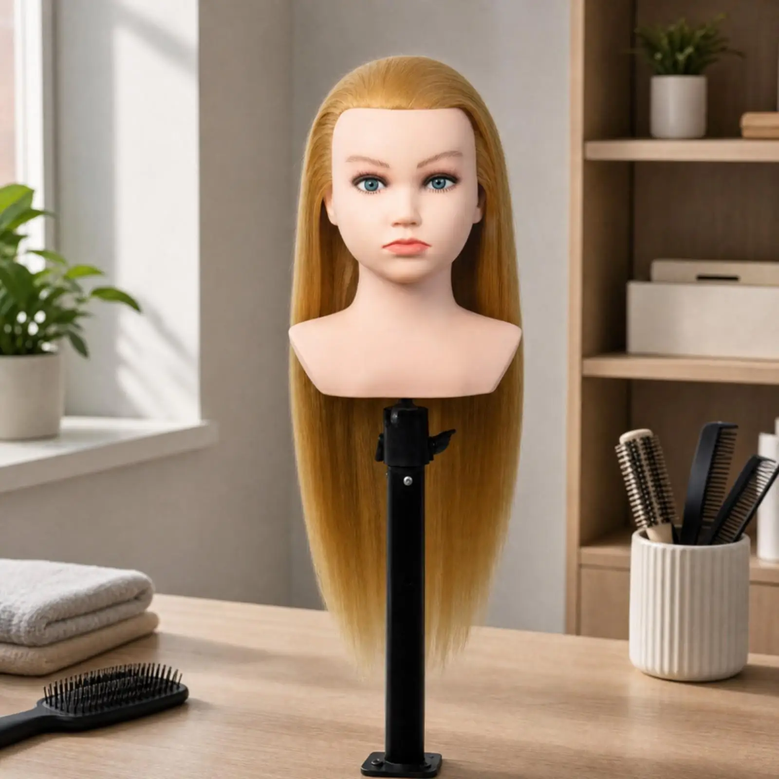 PVC Child Mannequin Head for Hair Styling Practice with Long Synthetic Fiber Hair for Braiding and Updo Training