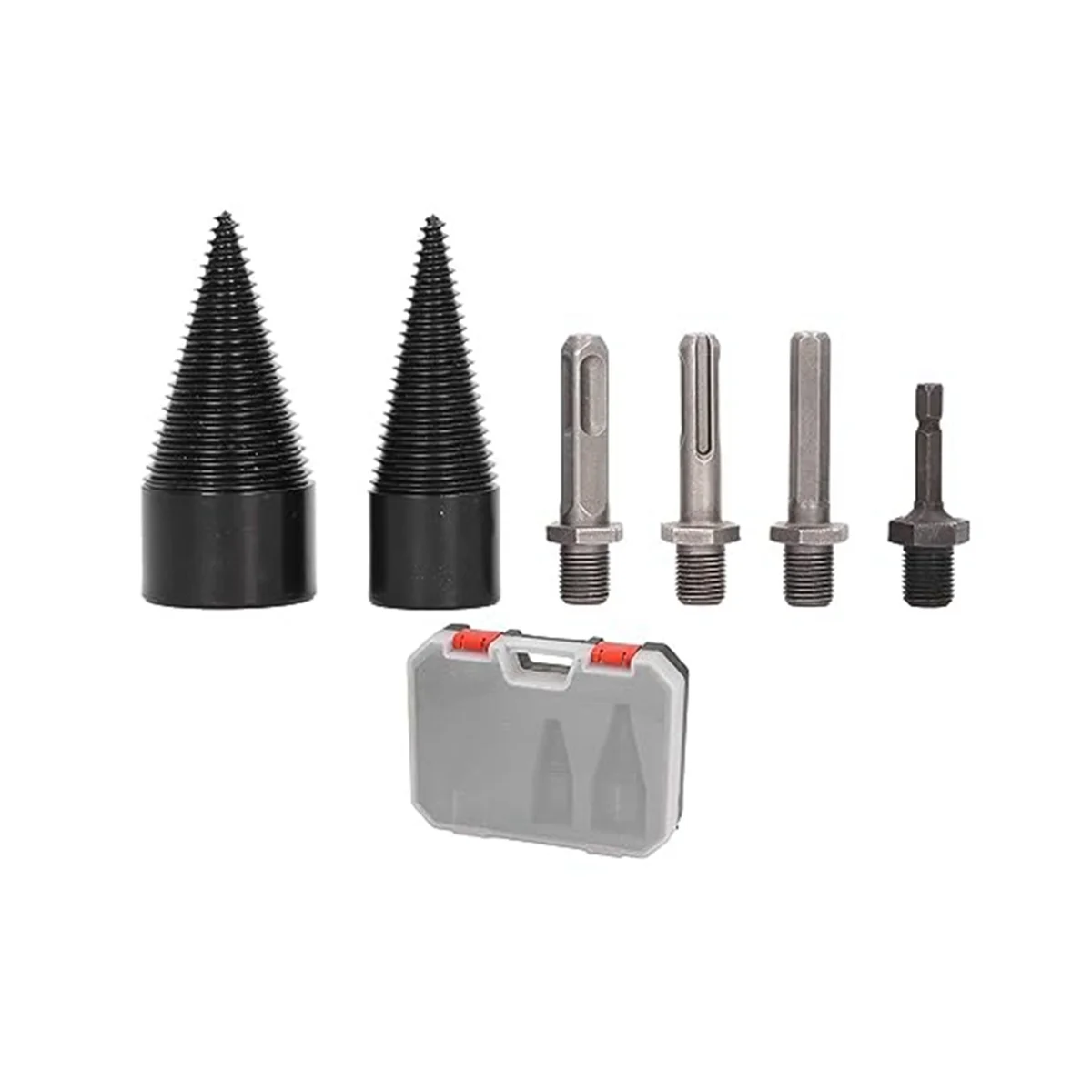 ABIS-Pack of 6 Log Splitter Bits, 32mm 42mm Removable Splitting Cone Firewood Splitter Bits with 4 Handles