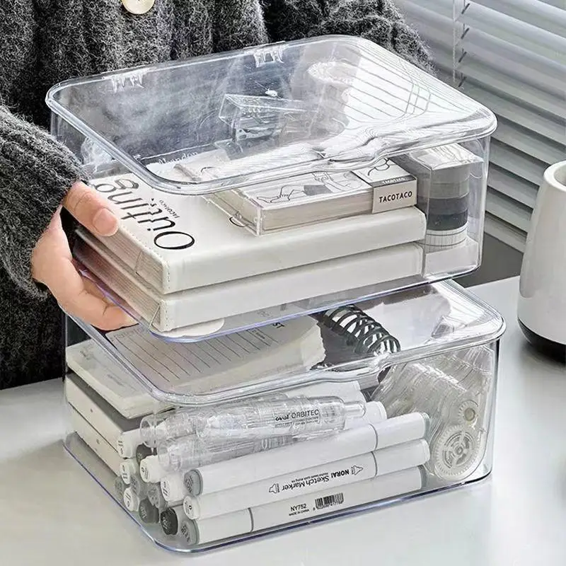 Clear Plastic Storage Box Multi-Purpose Desktop Organizer For Home Office Makeup Jewelry Bathroom