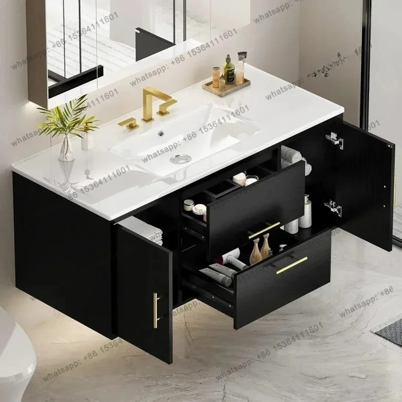 Wall-Mounted Bathroom Cabinet With Ceramic Basin, Featuring Dual Large Drawers And Cabinets
