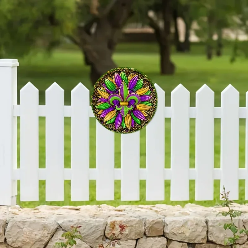 علامة معدنية فلور دي ليز ماردي غرا إكليل علامة إكليل مستديرة ديكور الباب إبداعات جدار ديكور مزرعة ديكور غرفة الديكور #6