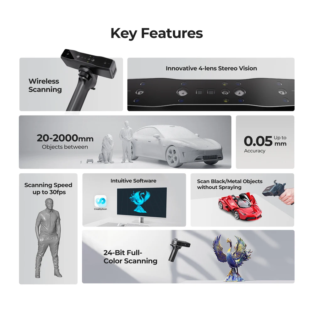 Creality 3D Scanner Otter CR-Scan Otter Lite Scan Bridge 0.05mm Ultra-High Precision Handled 24-Bit Full-Color Wireless Scanner