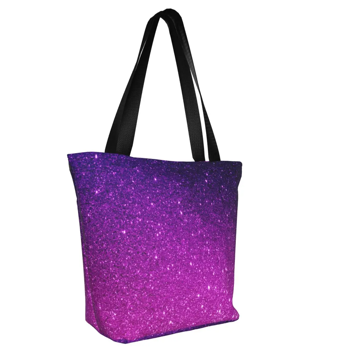 Glitter Ombre Print Shopper Bag Magical Purple College Handbags Women Designer Shoulder Bag Cute Polyester Tote Bag