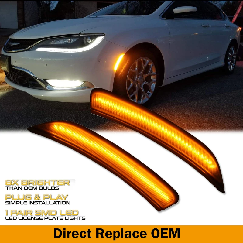 2Pcs Smoked Amber LED Front Side Marker Light For Chrysler 200 2015 2016 2017 Car Accessories Car Products Led Lights US version