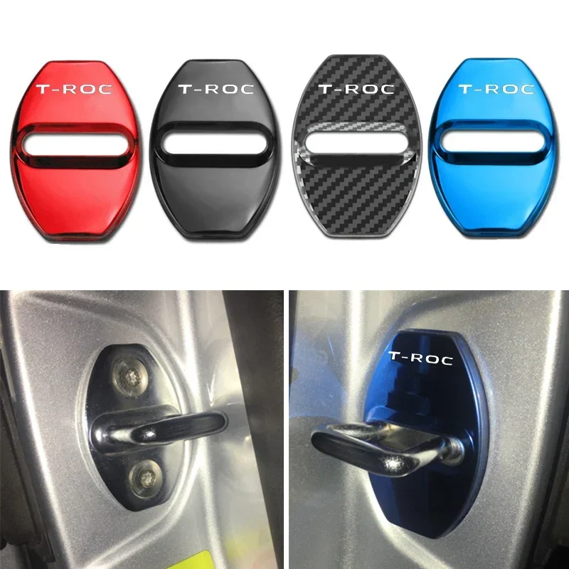 4Pcs Stainless Steel Anti-rust Car Door Lock Protection Covers for Volkswagen T-ROC Logo GTI Jetta RLine Polo Golf Passat Tiguan