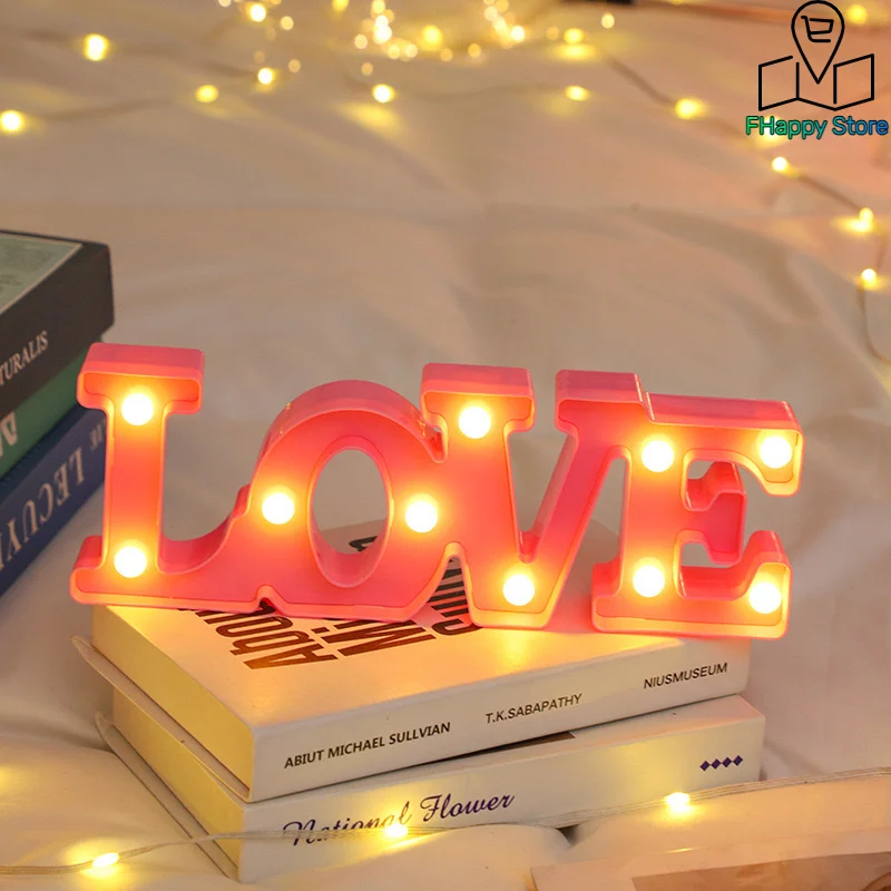 Lampada da lettera a LED con cuore d'amore Matrimonio romantico Rosso Rosa Luce notturna Ornamento Compleanno Natale Decorazione della casa Regalo di San Valentino