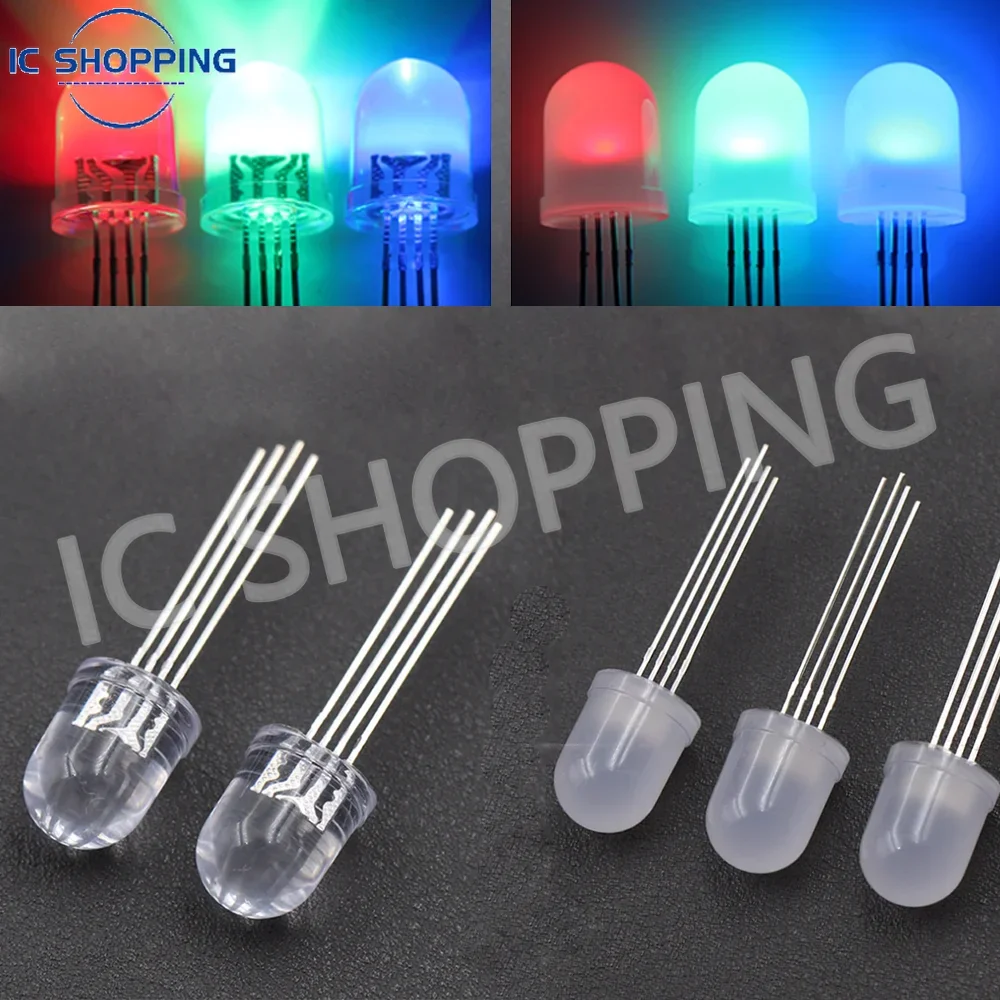 10pcs 10mm 4pins full-color RGB LED Common Anode / Cathode Transparent / Fog F10 Tri-Color Light Emitting Diode Red Green Blue