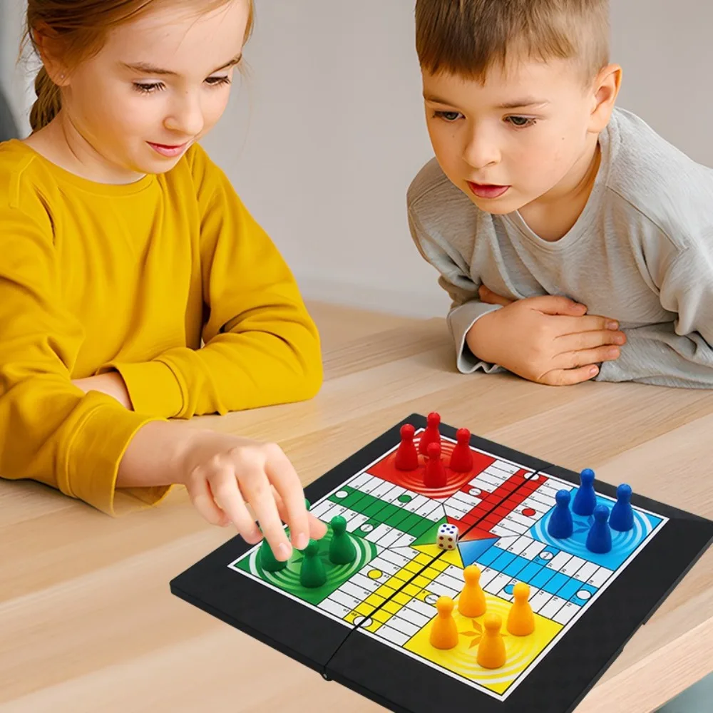Juego de Ludo plegable clásico, juego de estrategia de interacción entre padres e hijos, juego de mesa de ajedrez volador para adolescentes y niños
