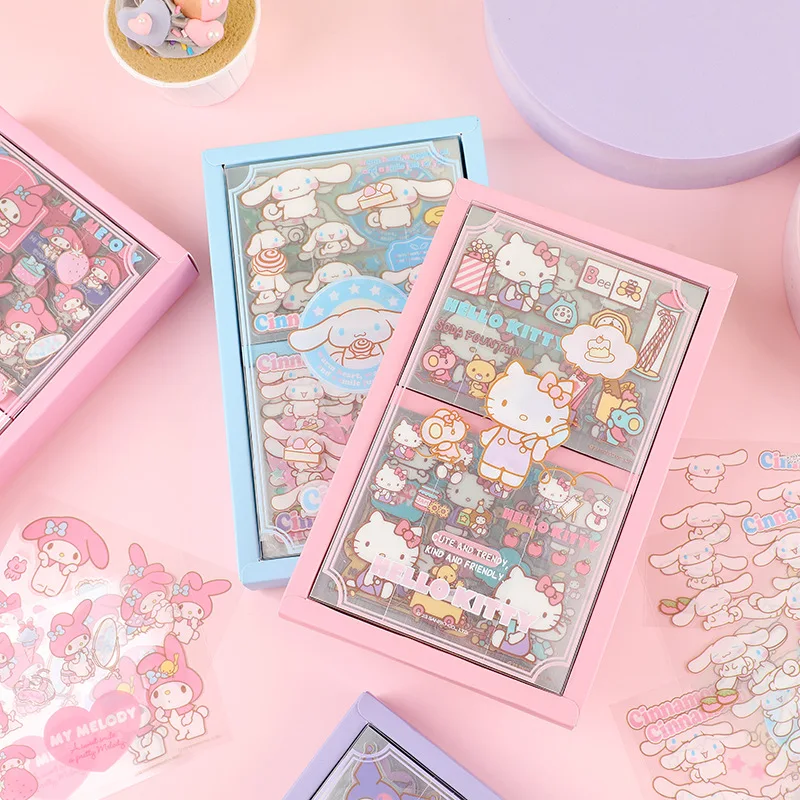 50pcs Sanrio Girls Heart Cinnamoroll Kuromi My Melody Decorative Pattern Cartoon Cute Sticker Gift Box