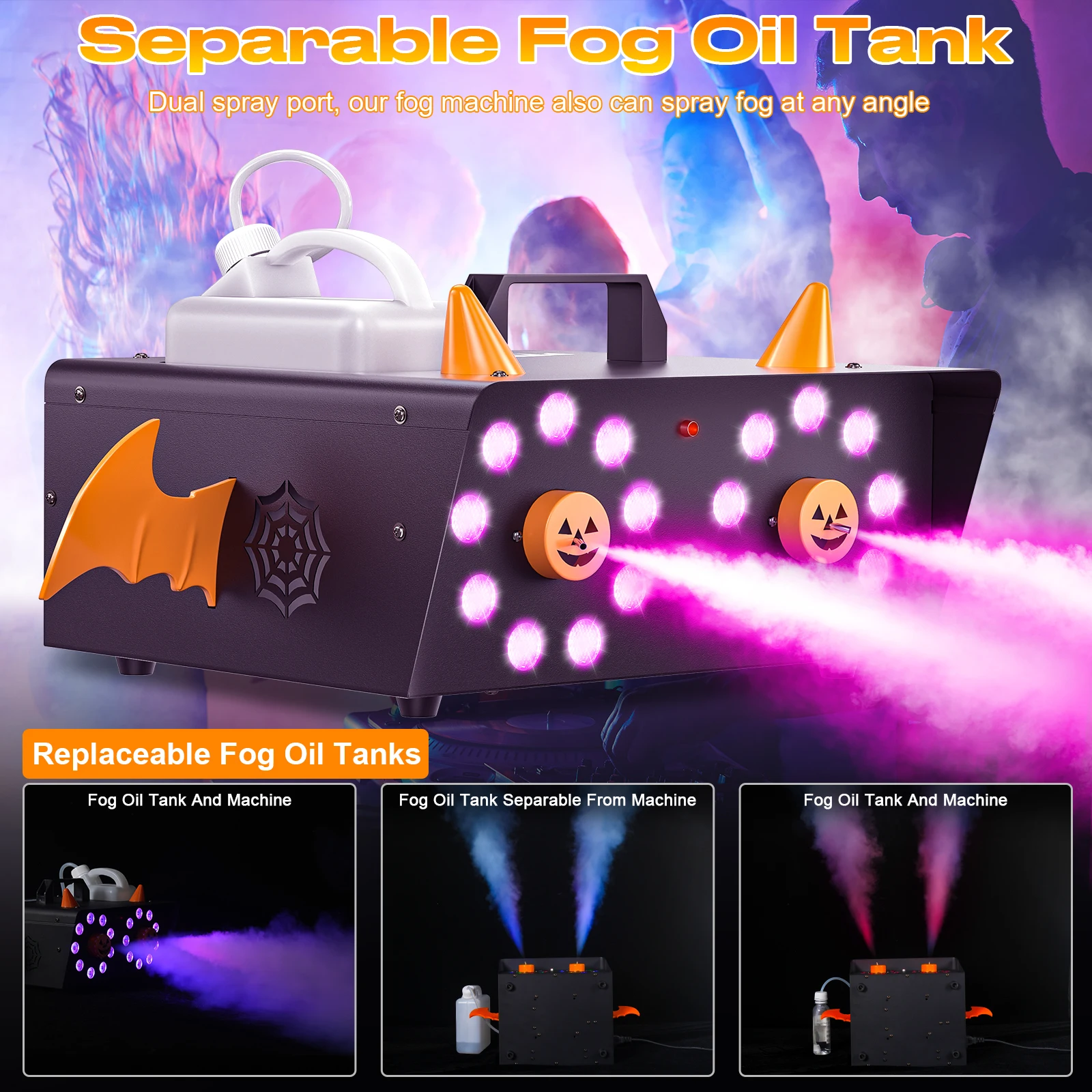 1500W Smoke Machine With 18 Leds DJ Light controller Party Fog Machine Colorful Smoke Ejector for Halloween Celebration Concert