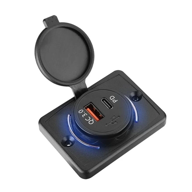 

37JE Type C USB 12V 24V Panel Car Chargers Socket PD18W USB Chargers Outlet Panel
