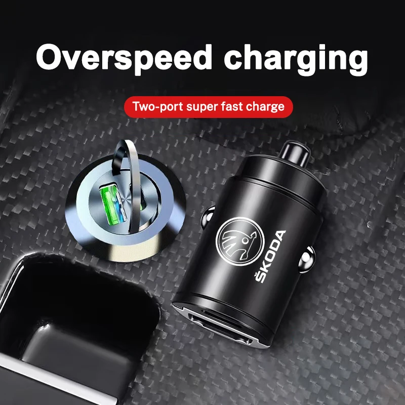 Car Charger USB Type-C Fast Charging Power Adapter For Skoda VRS Octavia karoq Rapid Fabia Superb Kodiaq Scala Kamiq Accessories