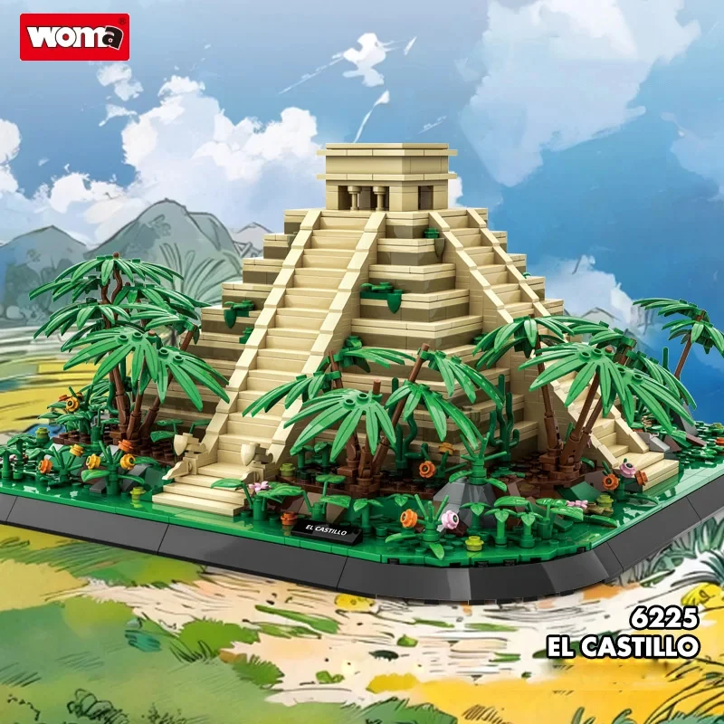 Woma Brand Building Block Toys for  Mexico Mayan Historical Ancient Architecture Kukulcan Construction Model Brick Toys