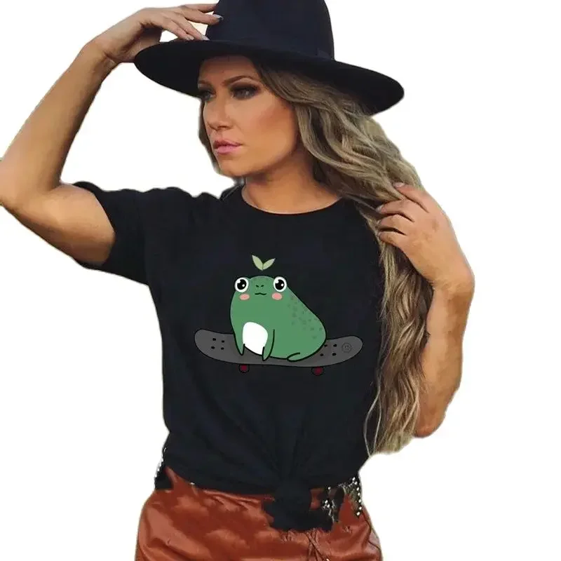 Cute Frog Women\'s Round Neck T-shirt Short Sleeve T-shirt Loose Korean Version of The Top Gothic Kawaii Wholesale TOPS TEE