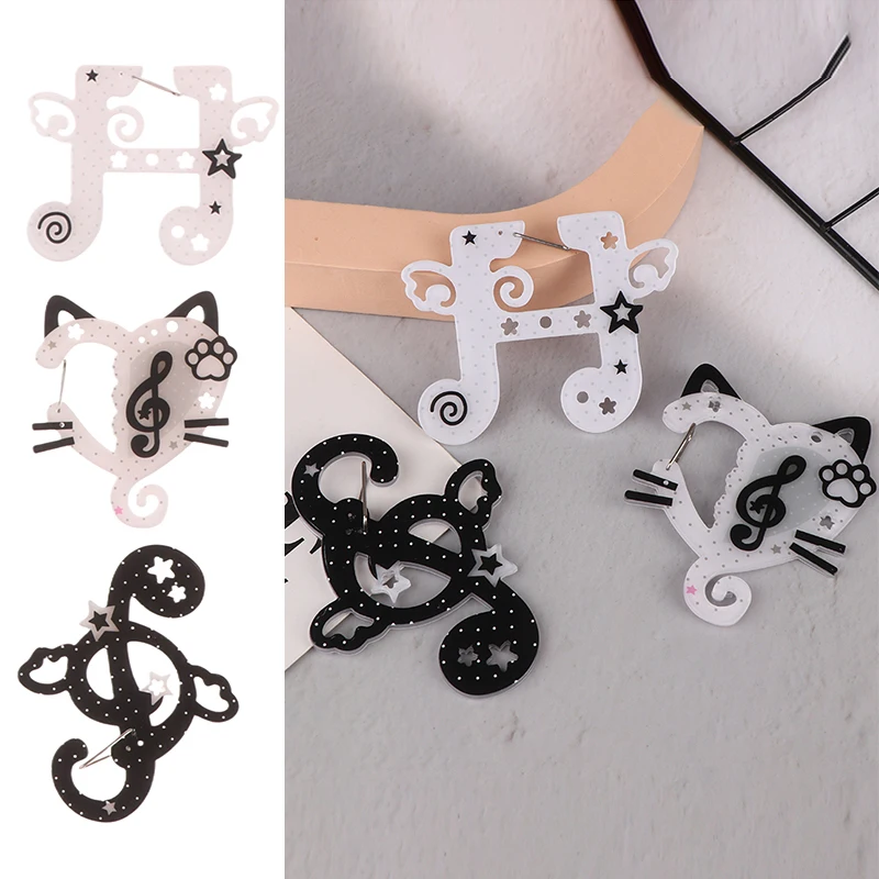 Kawaii Black White Notes Illustration Trinkets Keychain Bag Charms Acrylic Pendant Carabiner Backpack Pendant Decoration Gifts