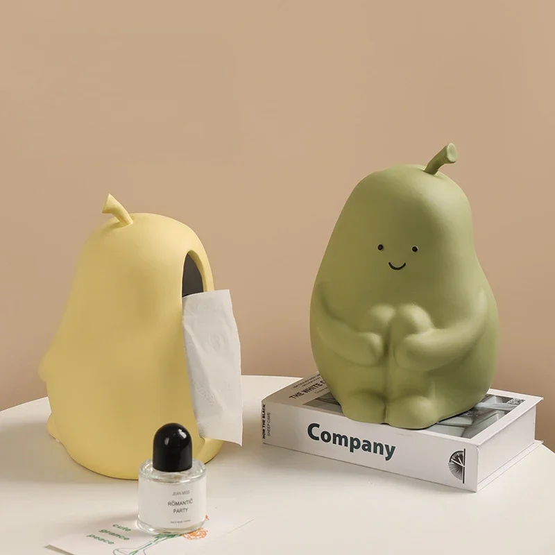 Cartoon Pear Ins Style Ceramic Paper Towel Storage Box Creative Cute Decor Home Living Room Desktop Anime Action Figures Modle