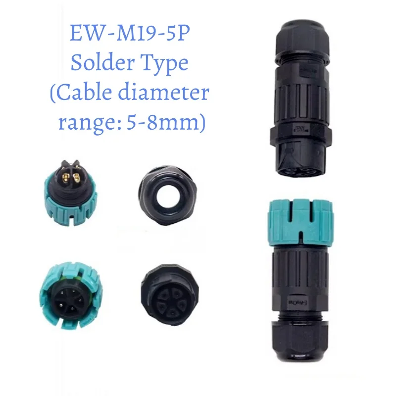 IP68 Waterproof Cable Connector Quick‑Connect Male Female Aviation Plug Outdoor Power Supply 2 3 4 5Core  Screw Type EW-M19 New