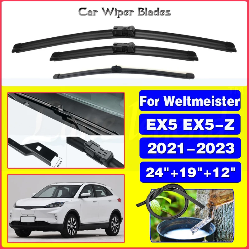 

Front Rear Wiper Blades For Weltmeister EX5 EX5-Z 2021 2022 2023 Windscreen Windshield Windows Brushes Car Accessories 24"19"12"