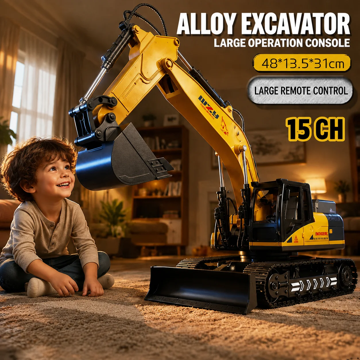 Large Alloy RC Excavator, Electric Simulation Digger Construction Truck, Remote Control Birthday Gift for Boys