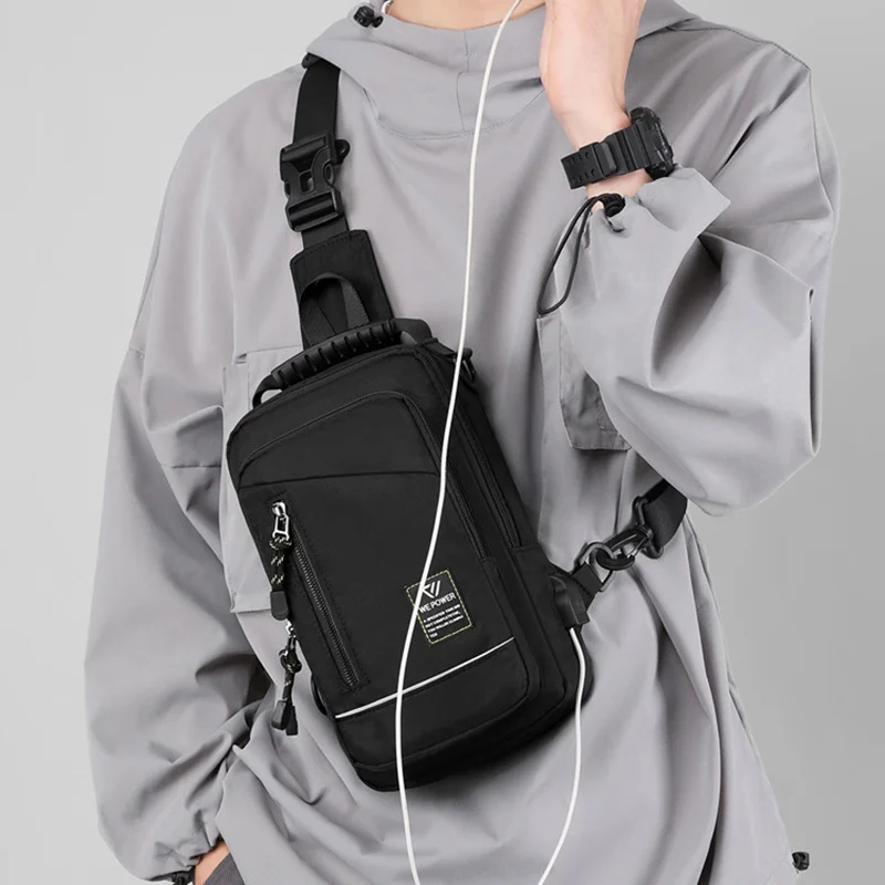 Men Sling Backpack Cross body Chest Shoulder Bag Rucksack with USB Charging Port Travel Nylon Male Small Rucksack Messenger Bags