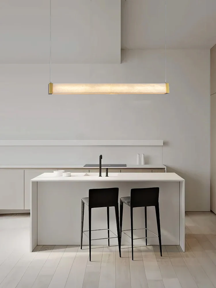 الفاخرة مصمم الرخام الطبيعي قلادة طويلة ضوء الذهب Led ديكور المنزل لماعة lamvillage حجر Hanglamp #2