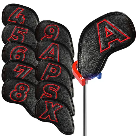Golf Iron Covers Set Strong Magnetic Closure Value 10 Pack, Double Side Number Synthetic Leather Deluxe Club Headcover