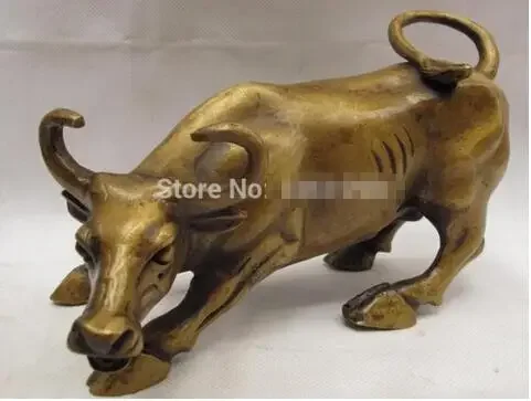 

4.5inch Chinese Folk Copper Bronze Carving Lucky Wealth Feng Shui Cow OX Bull Statue