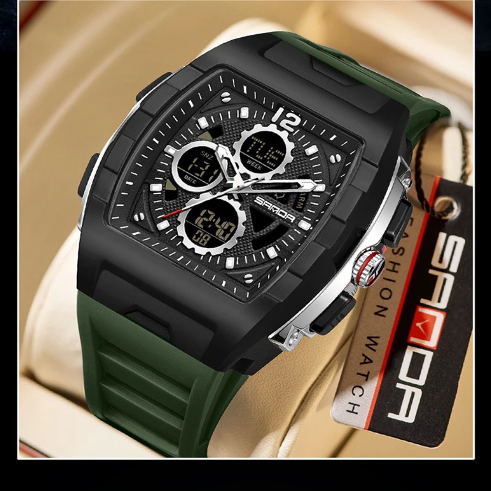 

SANDA 3391 Dual Display Quartz Fashion Sports Waterproof Multi Functional Watch Luminous Chronograph Calendar Watches for Men