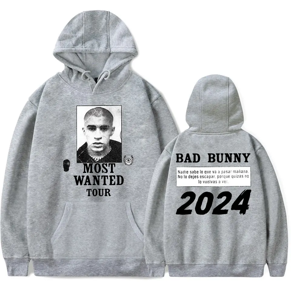 Bad Bunny Most Wanted Tour Hoodie, pulôveres estampados estilo casual, moletom streetwear
