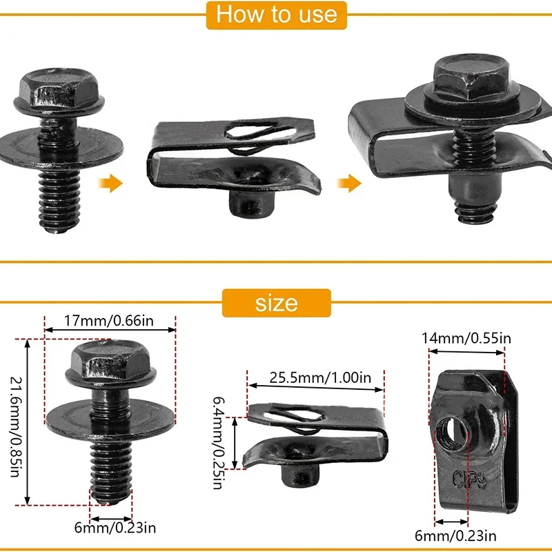 مسامير جسم السيارة U نوع الجوز كليب M6 مصد للسيارات برشام غطاء المحرك Undertray سبلاش درع الحرس بطانة مسامير كليب