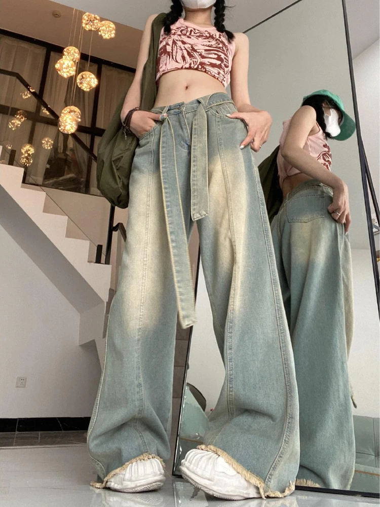 Jeans Donna Americano Retro Denim Moda Vintage Impero Casual Estetica Harajuku Primavera High Street Y2k BF Stile Figura intera