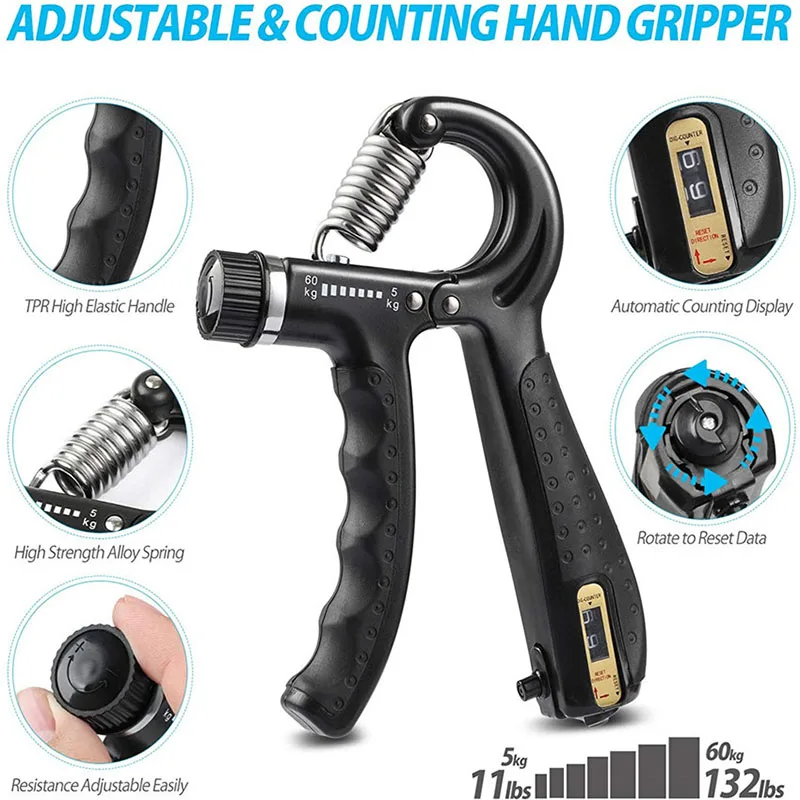 Hand Grip Strengthener Adjustable Resistance Men and Women Finger Massager Expander Workout Strength Muscle Wrist Gym Equipment