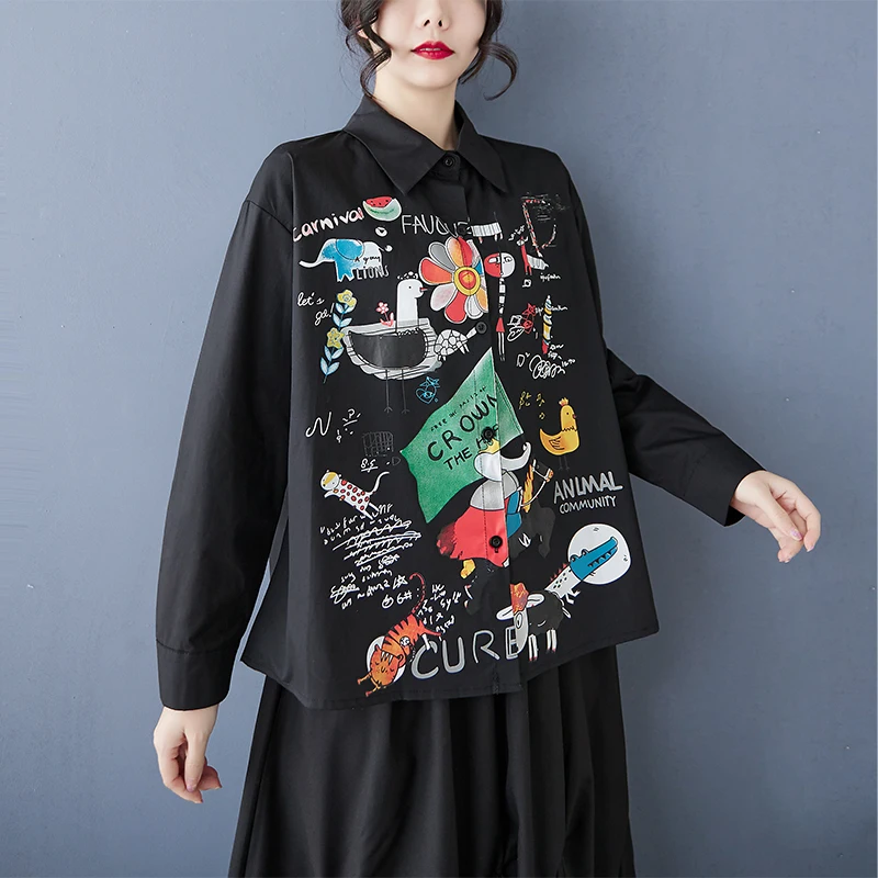 Nueva csa hoada de manga larga con cuello  para mujer, ropa femenina de talla ande con estampado Vintage, primaver...