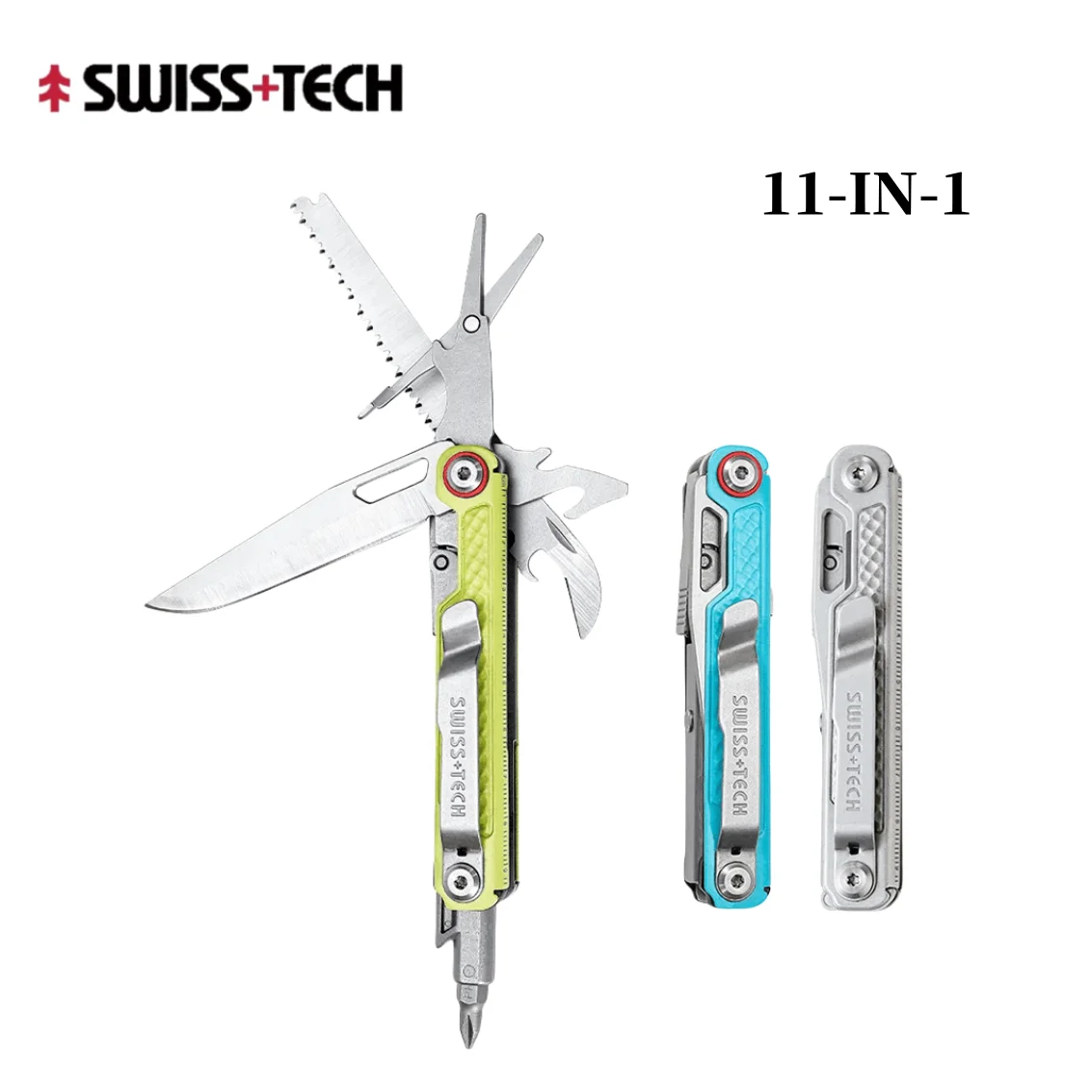 SWISS TECH 11-in-1 Multi-Tool Portable Folding Knife Mini Carry Outdoor EDC Tactical Camping Survival Tool Scissors
