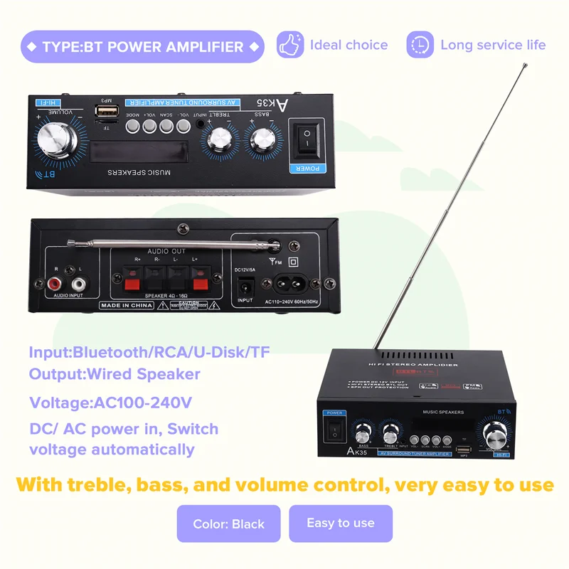 -BOFF AK35 800 Вт цифровой усилитель Bluetooth, Hi-Fi FM, аудио мощность бас сабвуфер динамики для автомобиля лодки для каравана вилка стандарта США