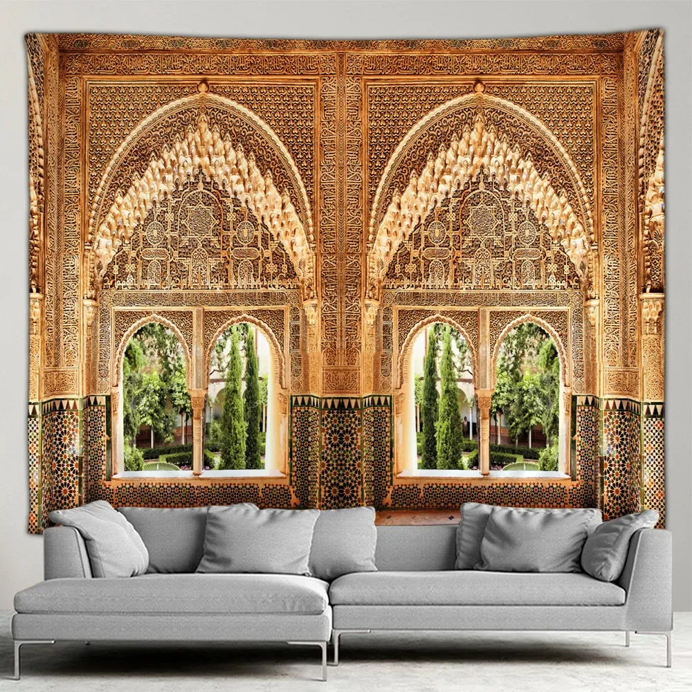 Moroccan Architectural Tapestry Retro Islamic Geometric Pattern Wall Hanging Bohemian Living Room Bedroom Home Wall Decor Mural