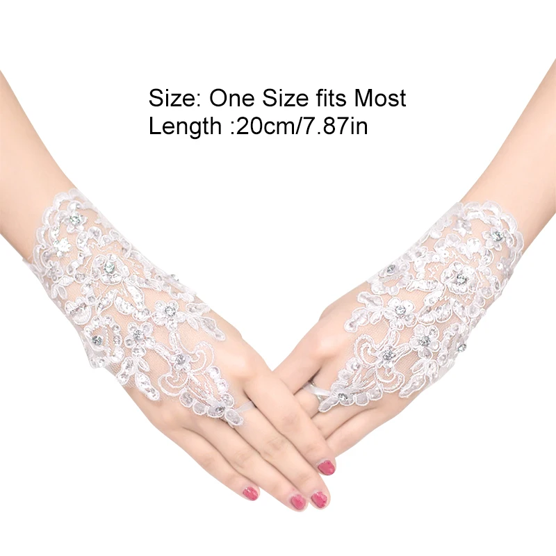 1 Paar weiß/rote Braut handschuhe elegante kurze Absatz Strass Spitze Handschuh finger lose Fäustlinge Hochzeit Accessoires