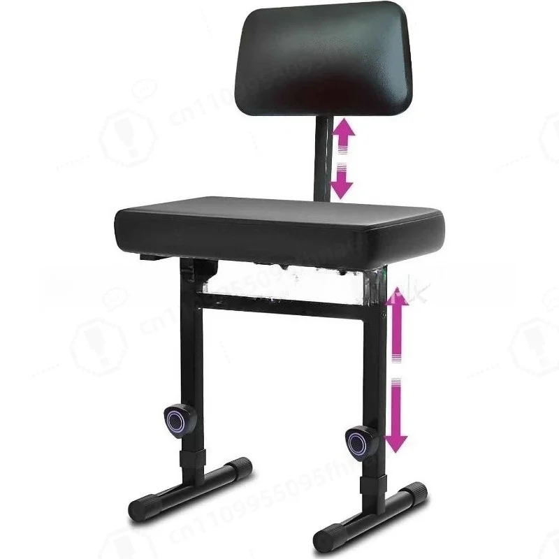 Black Mechanical Adjustable Piano Stool Height Adjustable Keyboard Bench With Backrest For Music Performance Practice