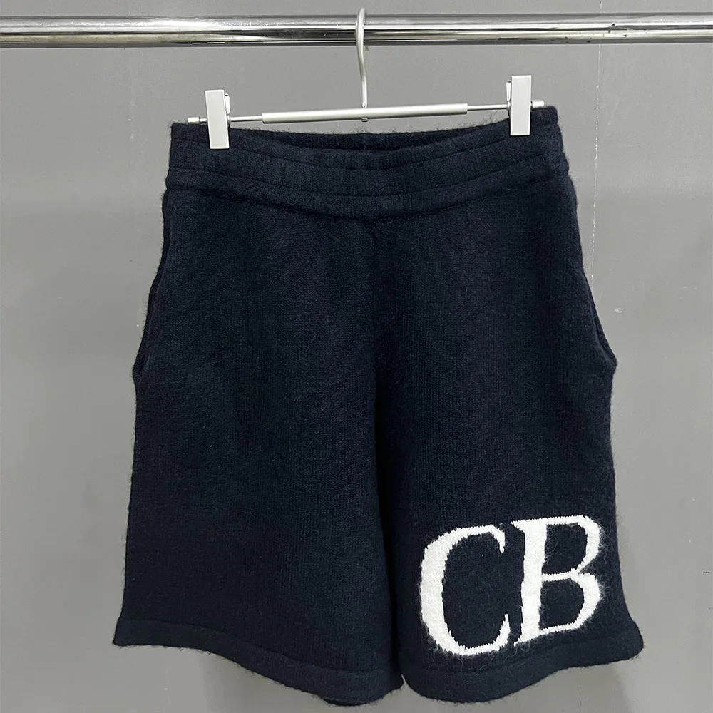 High Street Tide CB letters minimalist logo 2025 jacquard wool drawstring shorts men loose casual knitted pants tide
