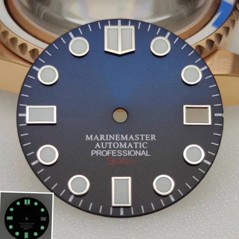 New for NH35 Dial Diving Mechanical Watch Gradual Change Blue Modified Surface Diameter 28.5mm C3 Strong Green Night