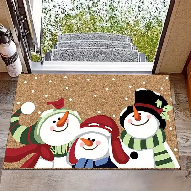 VIKAMA Cute Snowman Christmas Entry Mat Snowflake Printed Non Skid Floor Mat for Indoor Outdoor Home Decoration