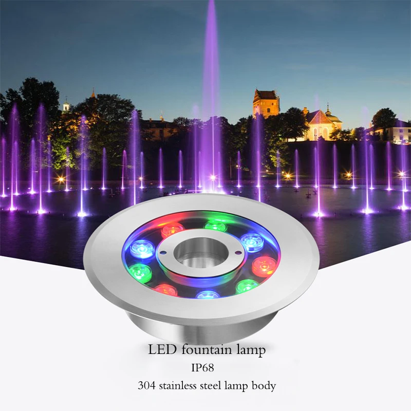 

304 Stainless Steel Led Fountain Light 6W 9W 12W18W 34WLed Pool Light AC12V AC24V Underwater Lights Fountains Waterproof Ip68