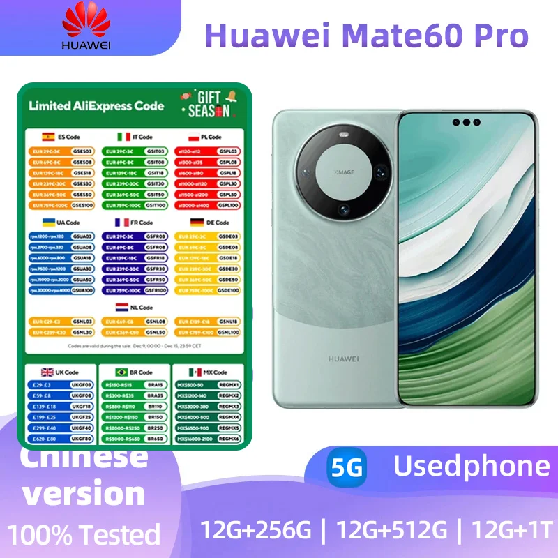 Huawei Mate 60 Pro Mobile Phone 6.82 Inches OLED 120Hz Screen Kirin 9000S HarmonyOS 5000mAh Battery Smartphone Used Phone