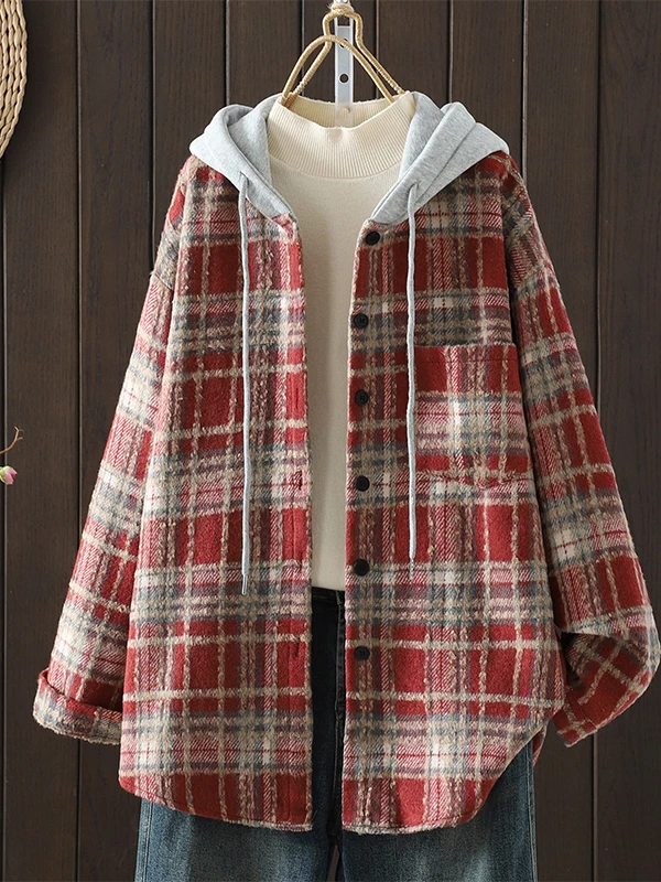 

Retro Hong Kong Sle Women's irt Coat Hooded Loose Long Sve Thiened Versatile Outerwear Comfortable Fit Winter Coat